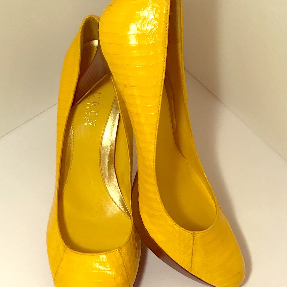 Ralph Lauren Yellow Leather Snakeskin Embossed
